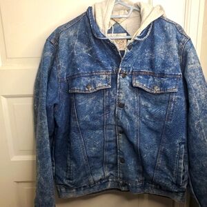 Saugatuck Dry Goods Acid Wash Denim Jacket with Hoodie Base Layer Large 80s 90s